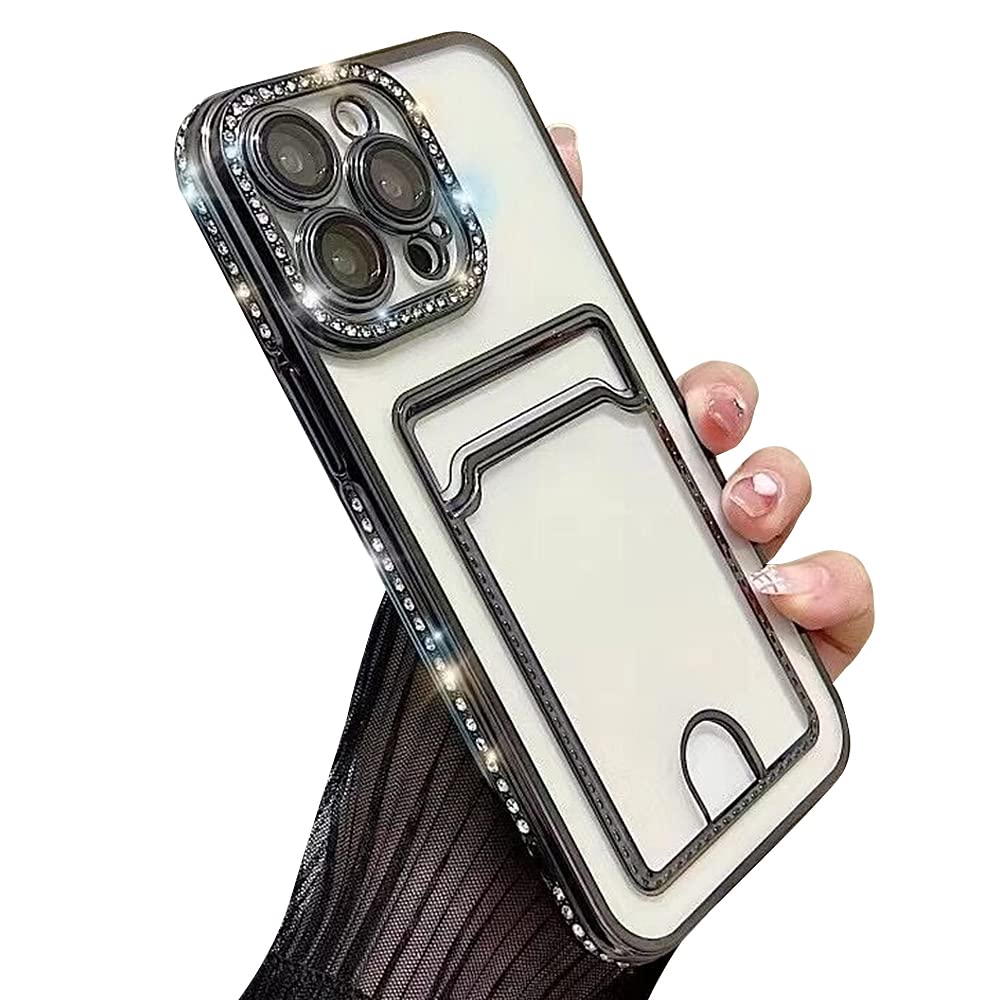 Casechics Compatible with iPhone Case,Glitter Diamond Credit Card Slot Holder Wallet Bling Sparkle Camera Lens Protection Clear Soft Shockproof Cover