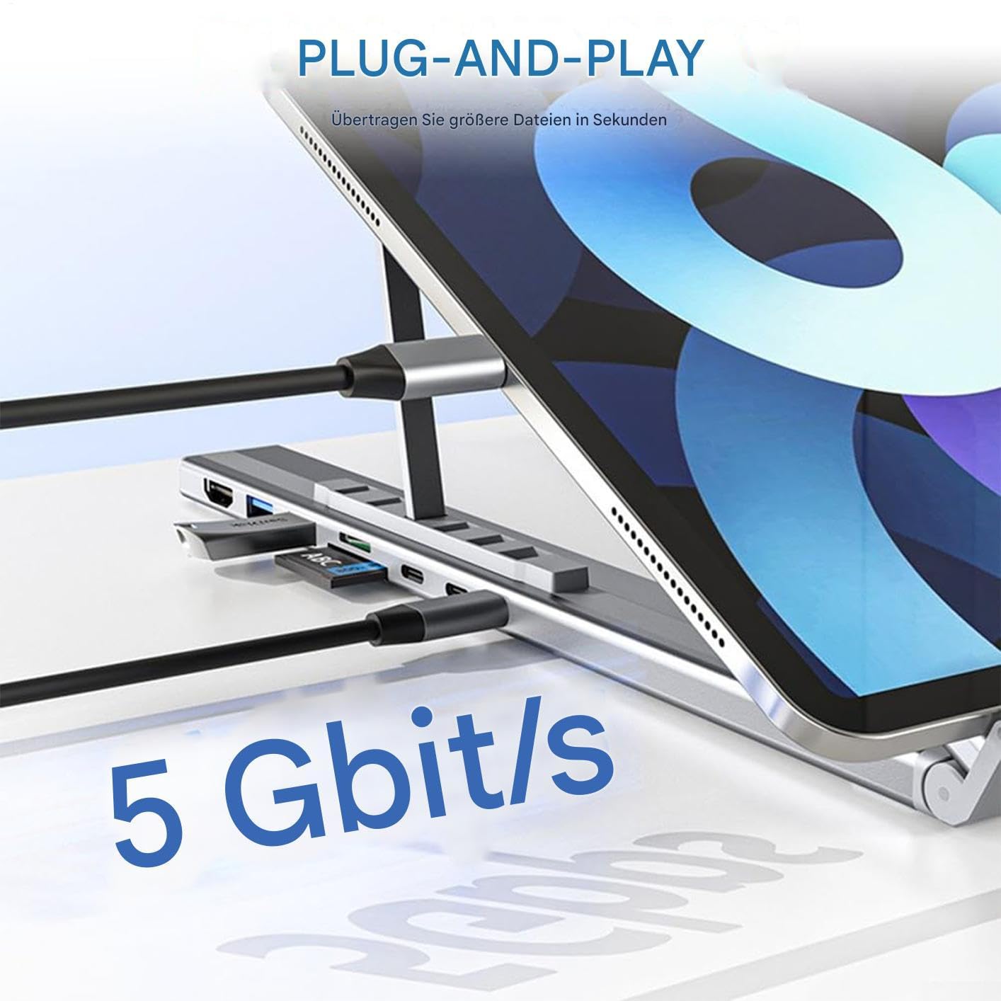 Generisch Supporto per laptop con raffreddamento per computer, regolabile in altezza, supporto ergonomico per ricarica rapida, supporto multifunzione per home office desktop tablet