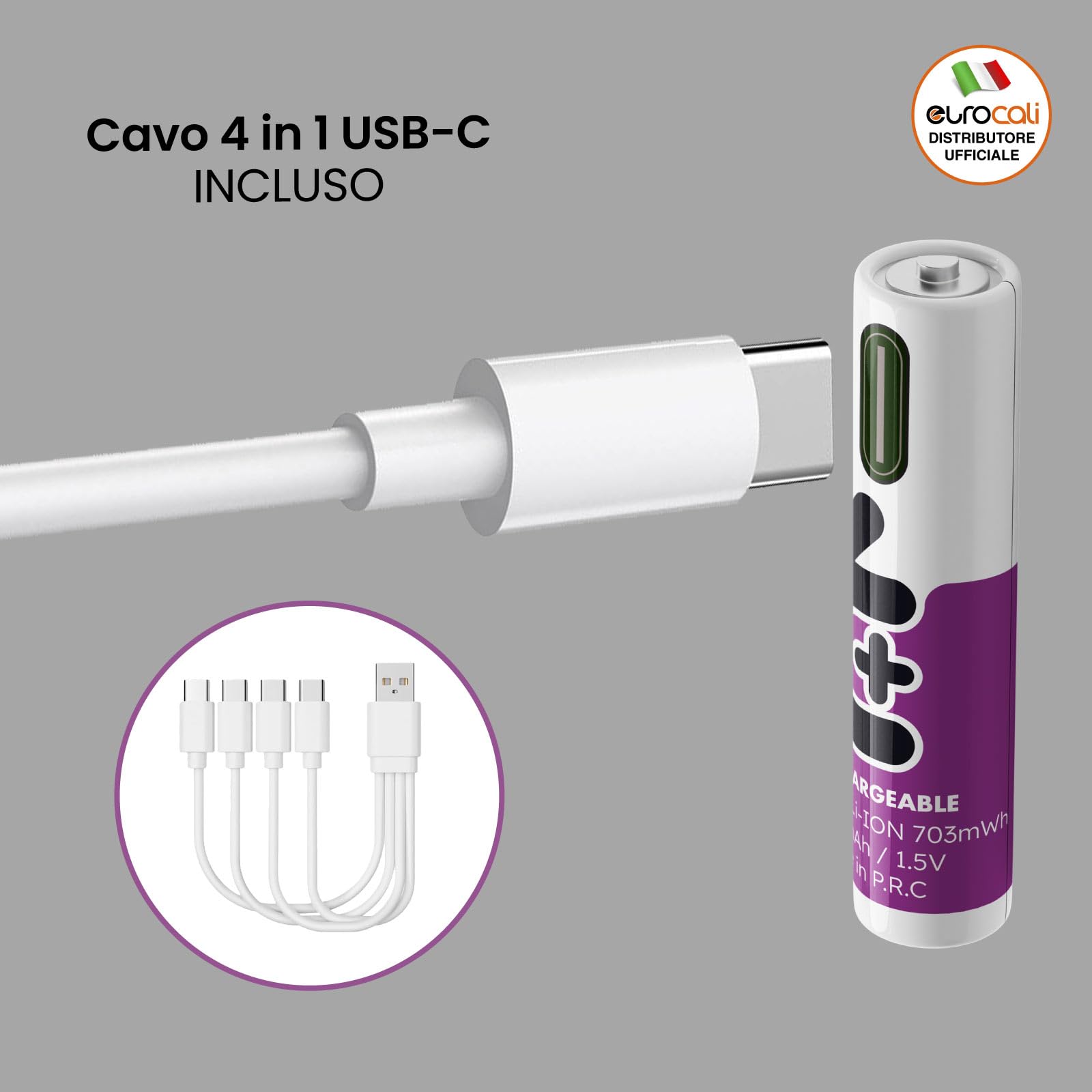 Pilas Mini Stylus AAA Recargables con Cable USB-C 4 en 1 1,5 V 400 mAh/703 mWh + 1000 ciclos de Carga Pilas de Litio HR3 Ministilo Uniross Teclados Ratón Mandos Larga Duración – 8 Pilas