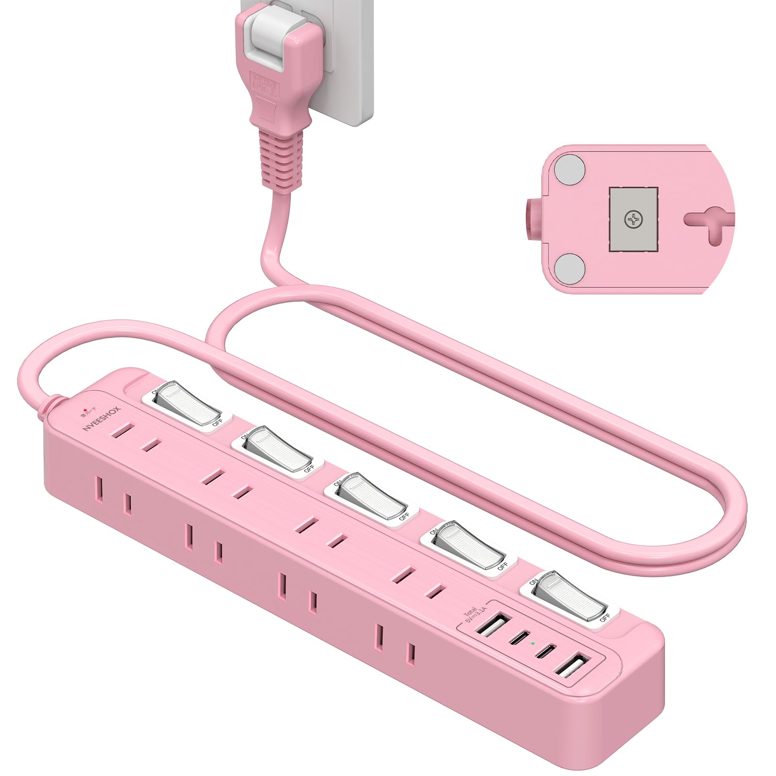 Amazon.co.jp: NVEESHOX 電源タップ マグネット 延長コード 2m 5つ個別
