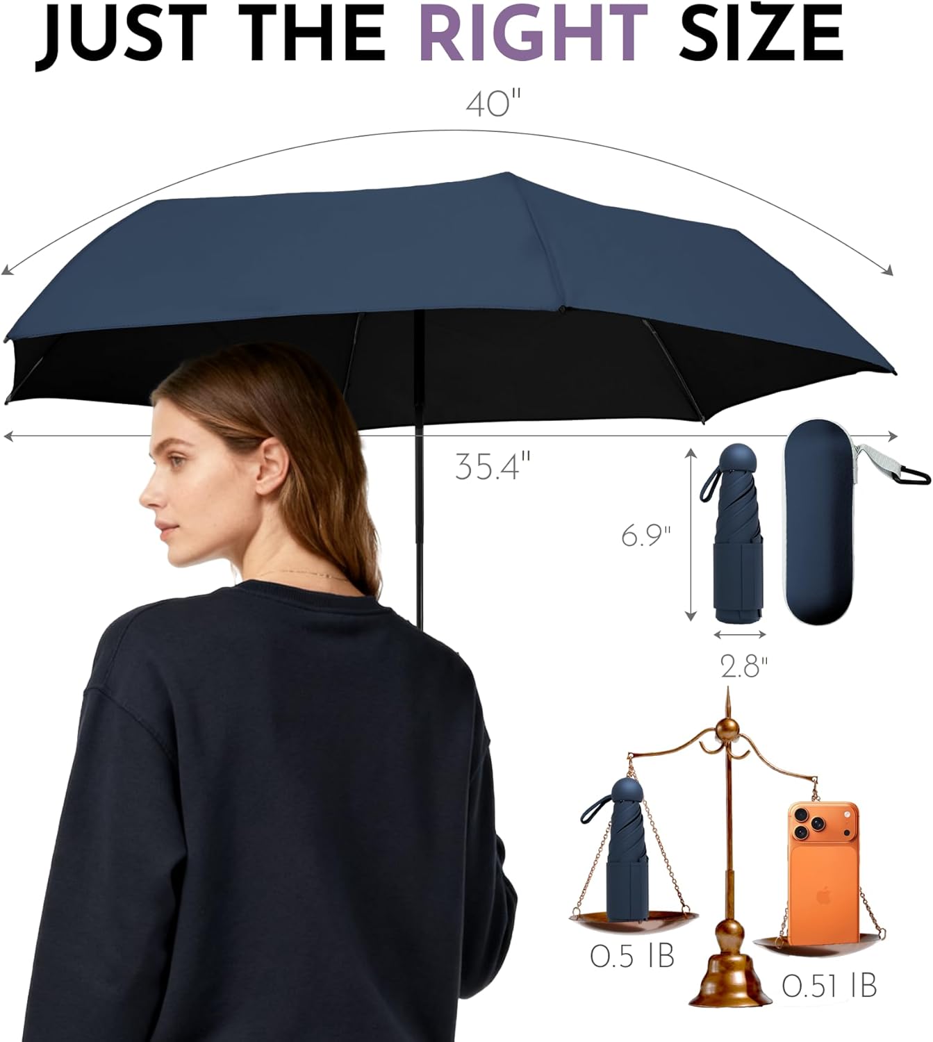 Travel Mini Umbrella Compact Small & Lightweight, UV Rain Protection, Pocket-Sized Folding Umbrellas with Quickdraw & Case for Men Women & Kids Backpack - Image 4