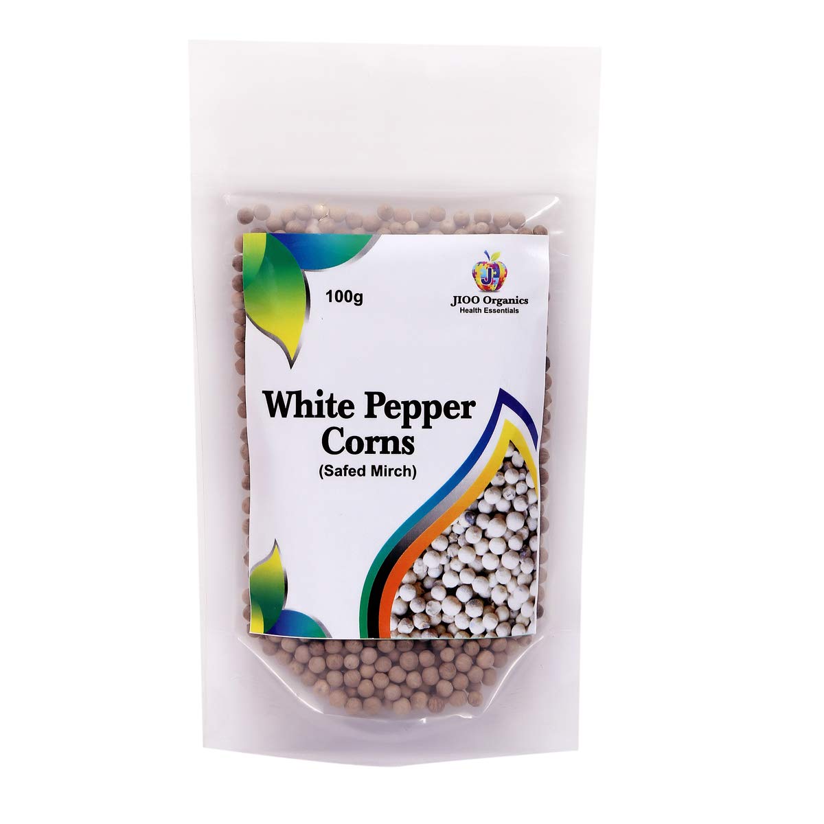 Jioo Organics Organic White Pepper Whole | Safed Mirch Sabut | Dakhni Mirch | Tella Miriyalu | Natural White Peppercorns - 100gm