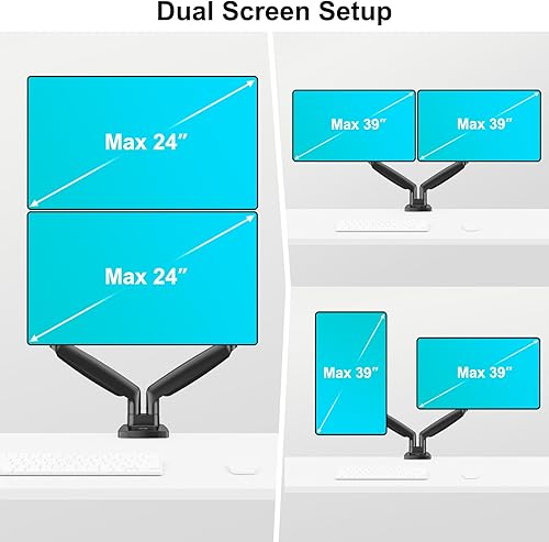Miniatura 6 de MOUNT PRO Soporte de escritorio para monitor doble para pantalla de computadora ultraancha de 22 a 39 pulgadas, soporta hasta 30.9 libras cada uno,