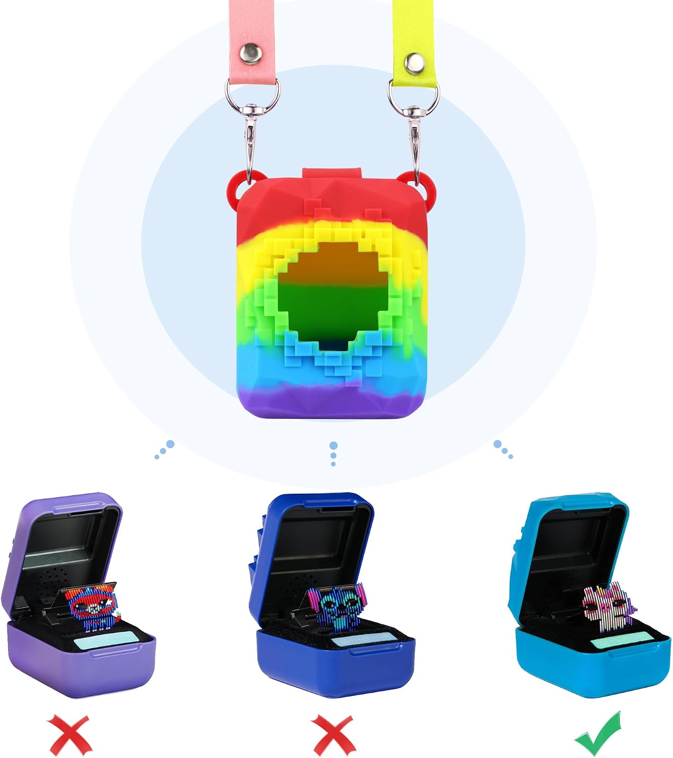 Silicone Case for Bitzee Magicals, with Carrying Strap, Rainbow