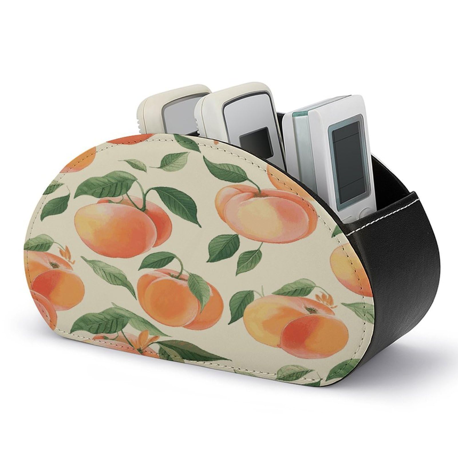 LZQPOEAS Peach Remote Control Holder with 5 Compartments PU Leather Remote Organizer Box Caddy for Table Nightstand Remote Caddy Desktop Organizer Fits Media Controllers