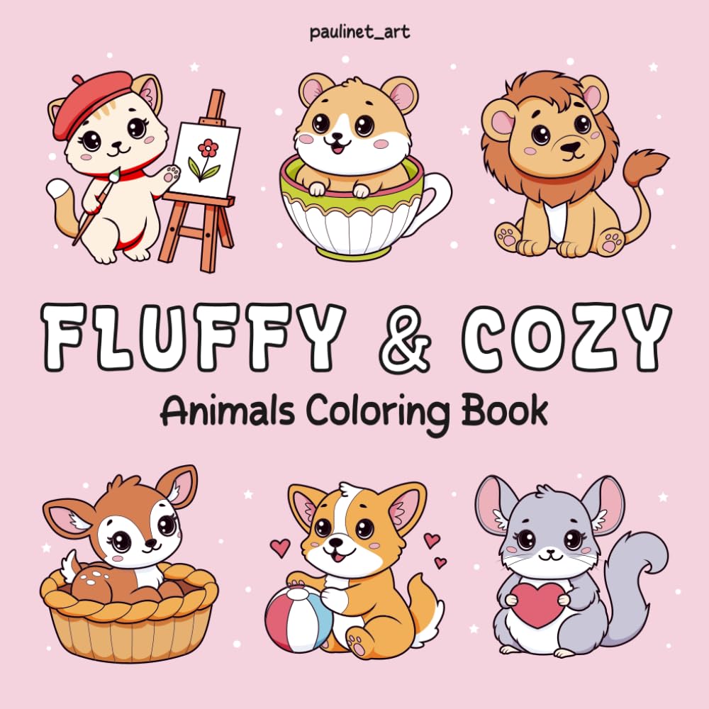 FLUFFY & COZY Animals Coloring Book: Cute Animal Designs for Stress Relief and Relaxation for Adults and Kids