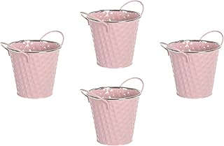 HERSIG - Pack de 4 Cubos Metal Color Rosa | Maceteros Redondos Metal - 17x16cm