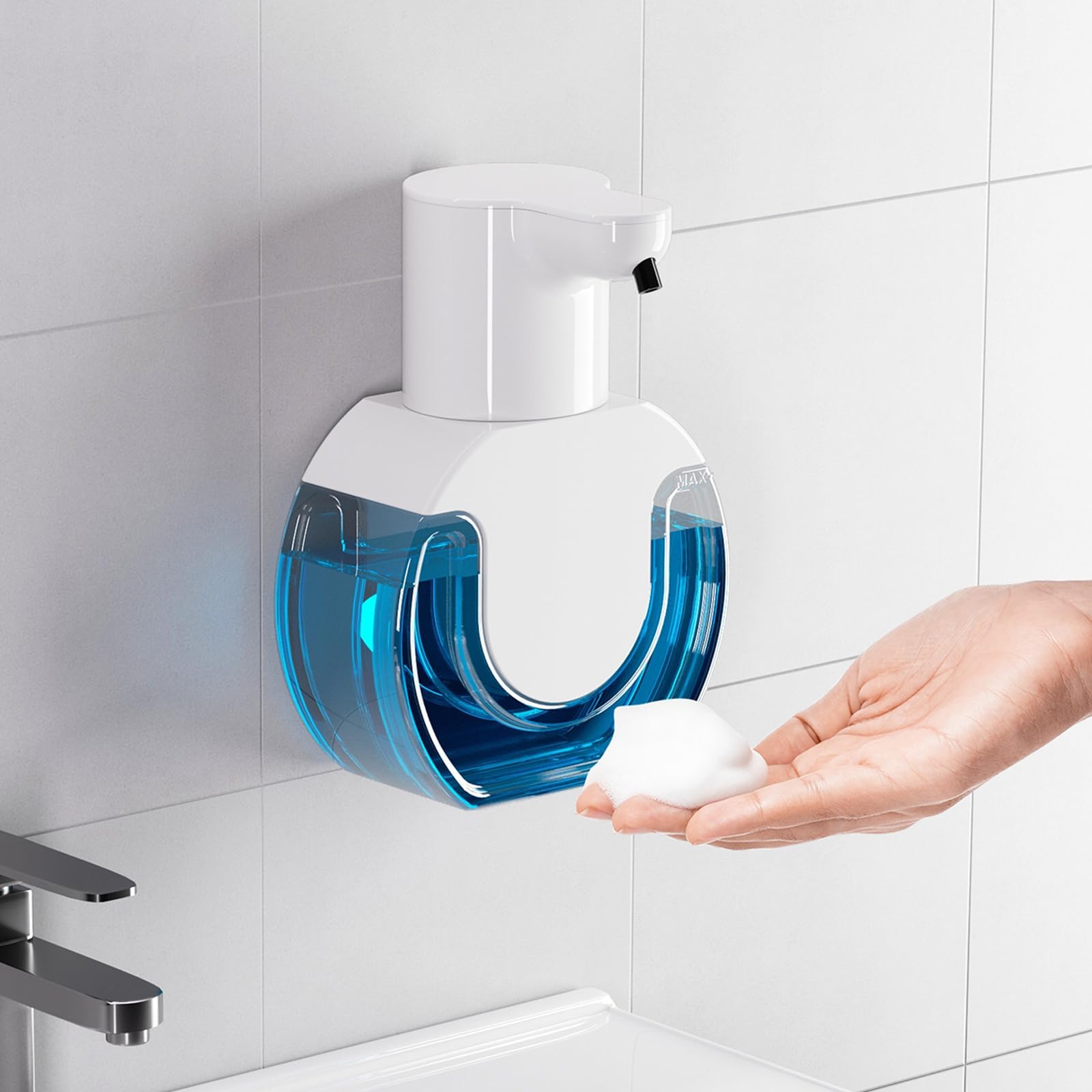 Automatic Touchless Soap Dispenser, 420ml/14.8oz USB Foaming, Wall Mounted for Bathroom, Kitchen, Office and Hotel - White