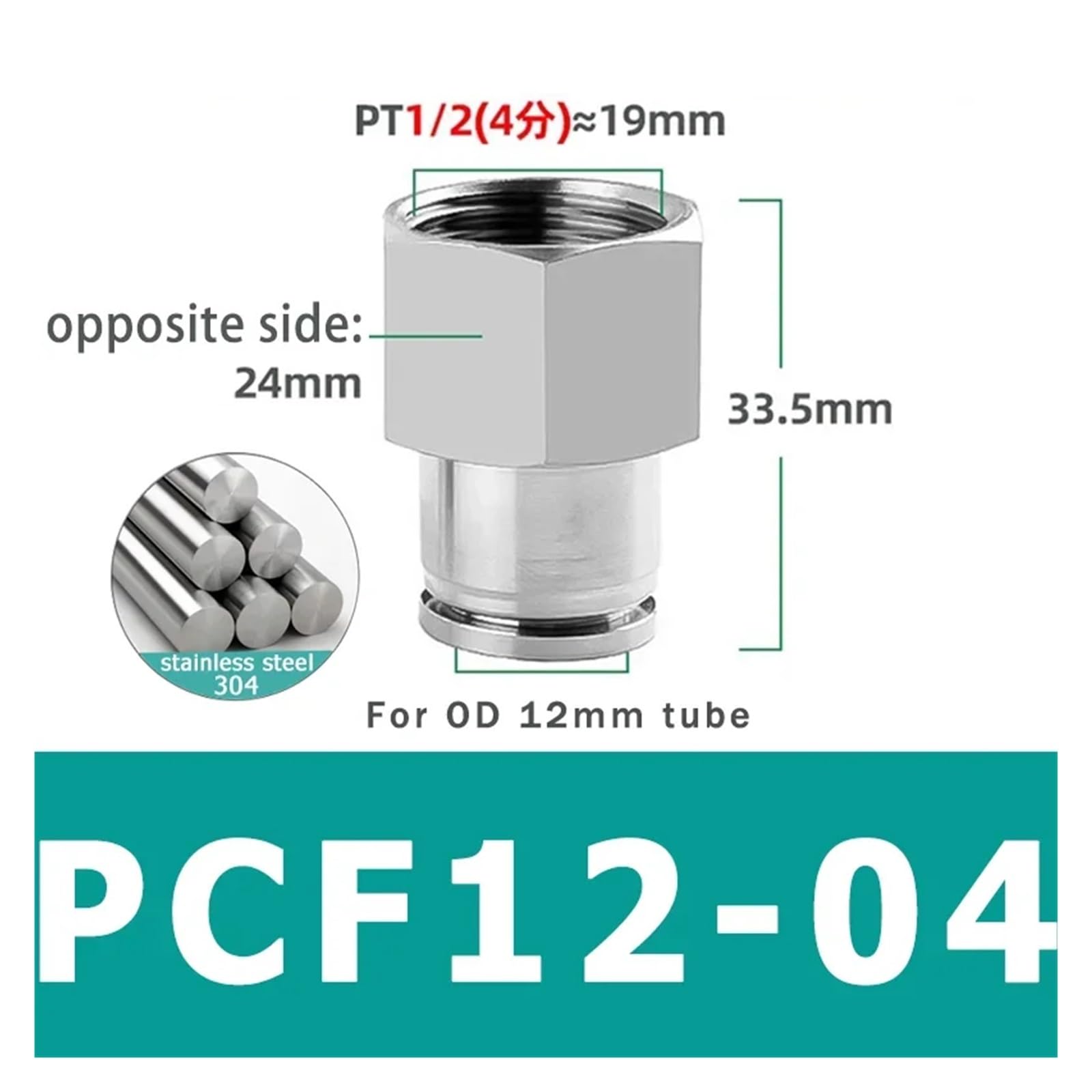 10 pz PCF 1/8 "1/4" 3/8 "1/2" BSP Femmina Giunto Pneumatico In Acciaio Inox 304 Push in Connettore A Sgancio Rapido raccordo aria(PCF12-04)