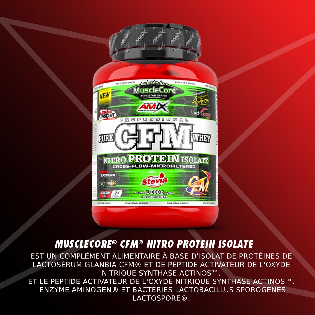 Amix - CFM Nitro Protein Isolat - Augmente la Masse Musculaire et Accélère la Récupération - Protéine de Lactosérum avec Enzymes Digestives - Sans Aspartame - Double Chocolat - 1 kg
