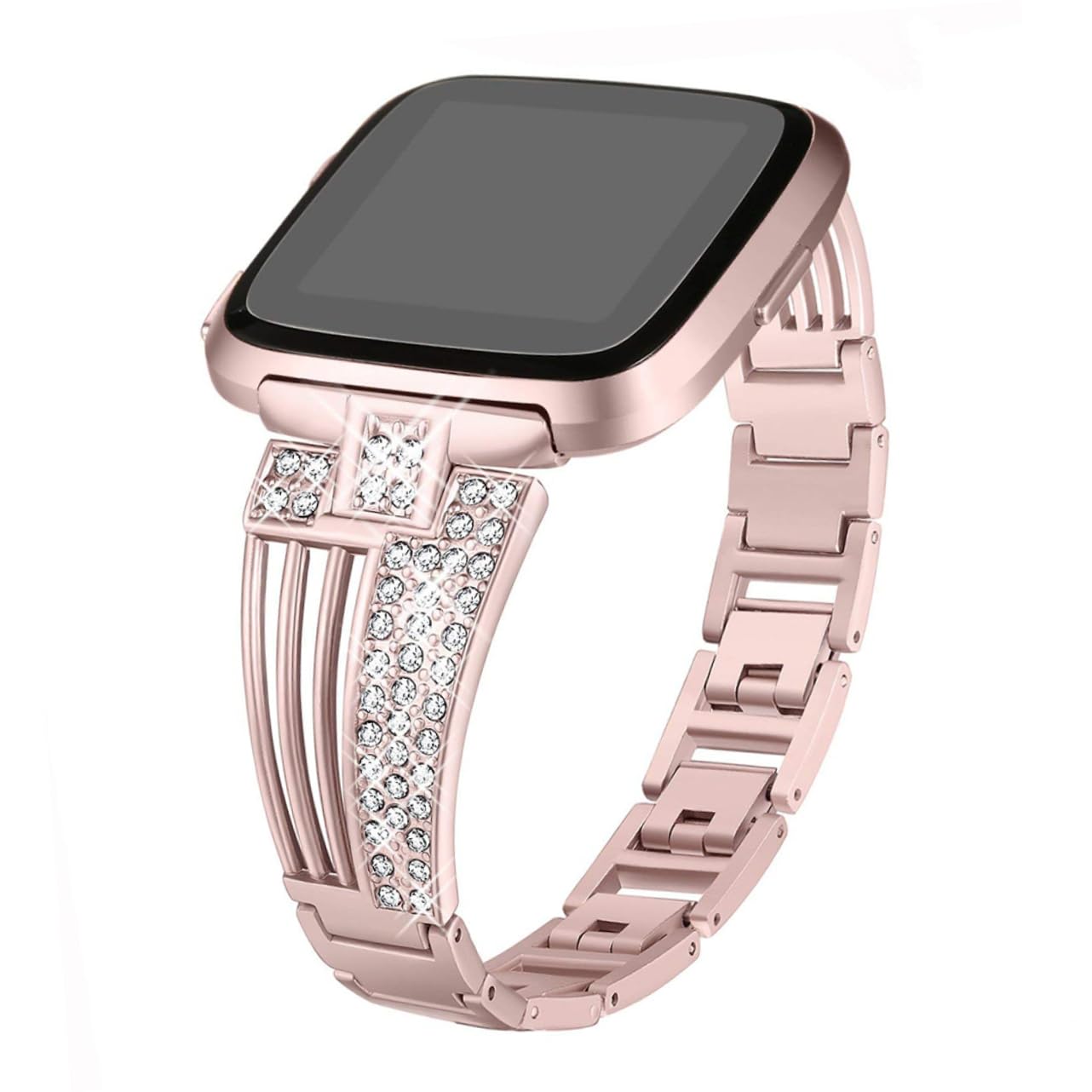 HEMOTON 2pezzi Cinturino Acciaio Inossidabile Con Rhinestone Per Sostituzione Elegante e Resistente Per Orologi Facile Da Installare Rosa Polvere