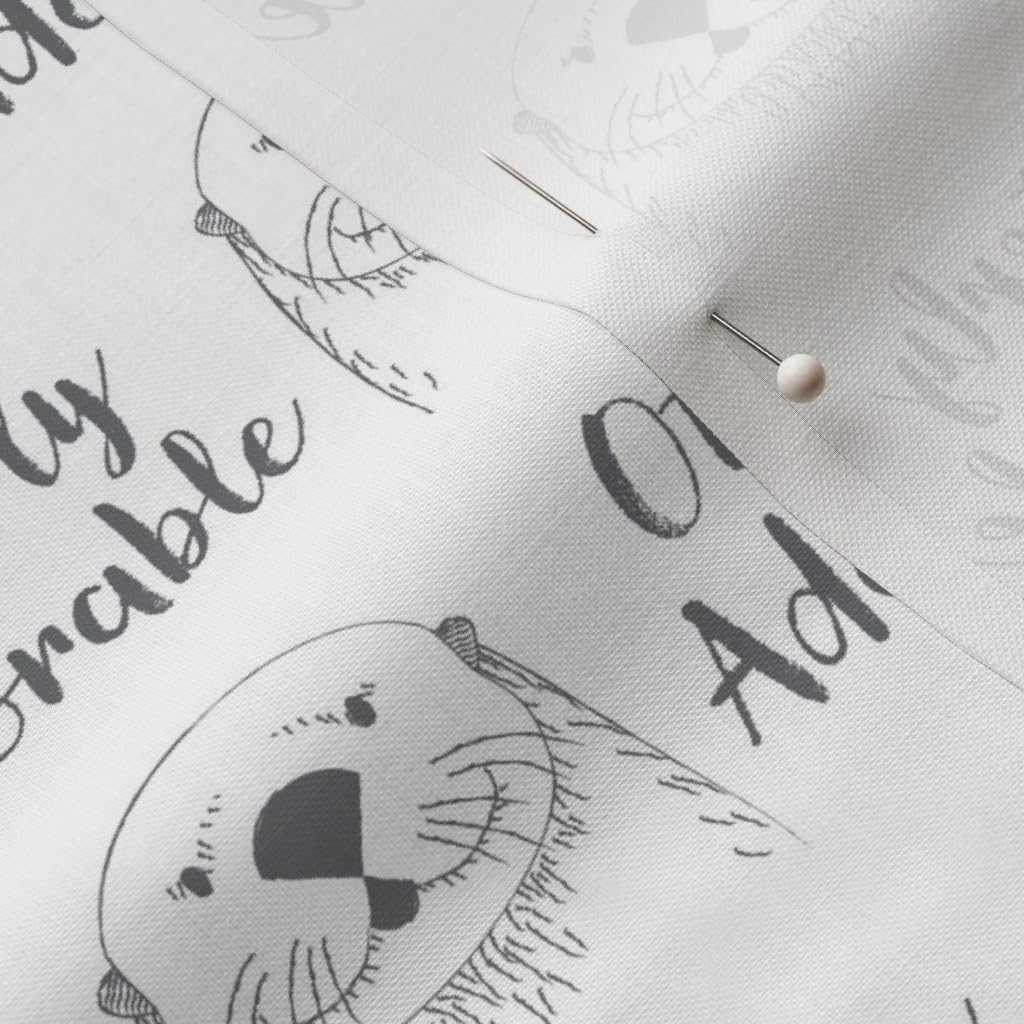 Spoonflower Fabric - Adorable Charcoal White Otter Sea Otters Words Cute Animal Creature Printed on Petal Signature Cotton Fabric by The Yard - Sewing Quilting Apparel Crafts Decor