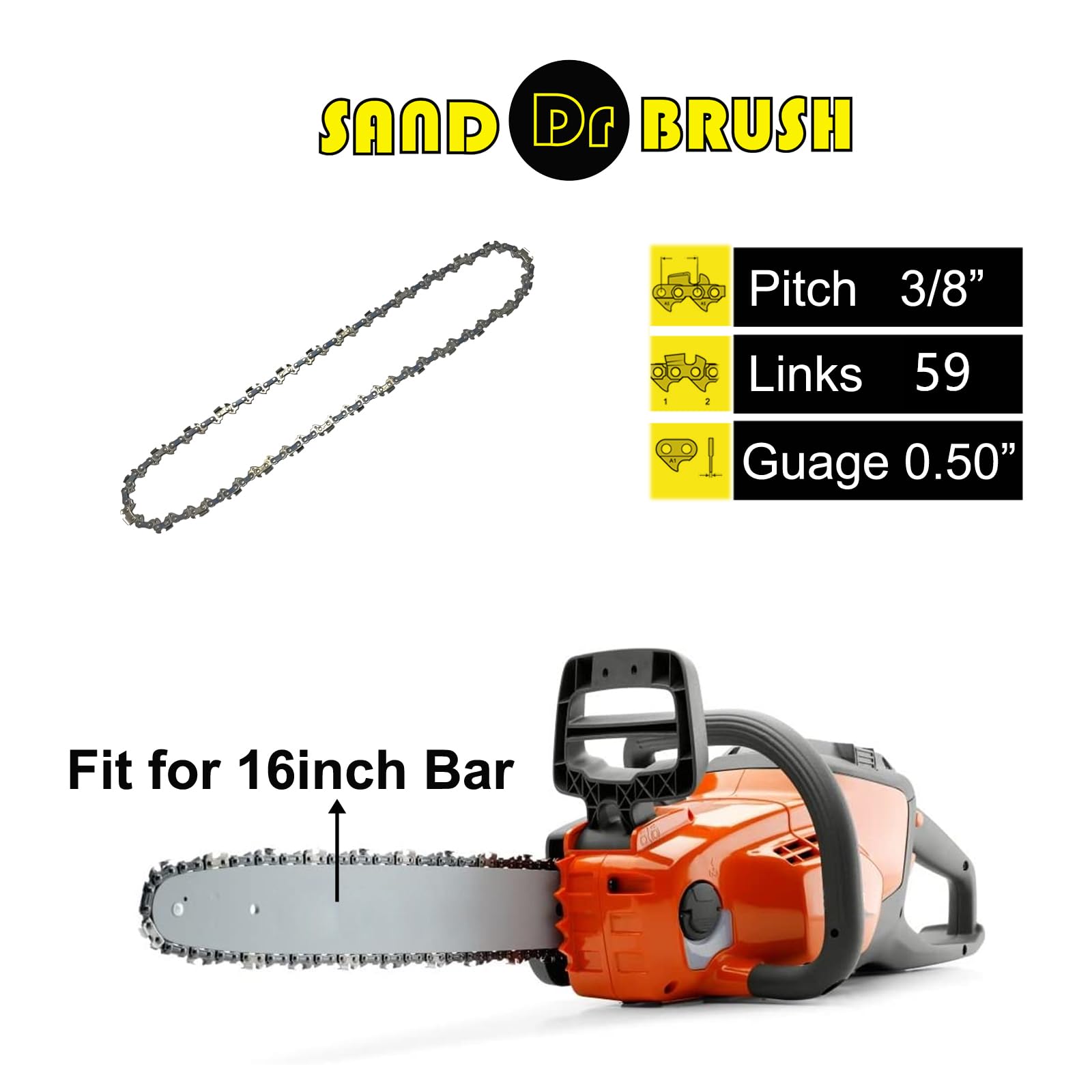 Chainsaw Chain 2pcs for Electric Saw 16 Inch (40cm) BarReplacement Chainsaw Chain 59 Drives, 29 Cutter, 3/8" PitchGauge 0.05"(1.3mm) Electric Chainsaw Spare Parts 16Inch - Image 3