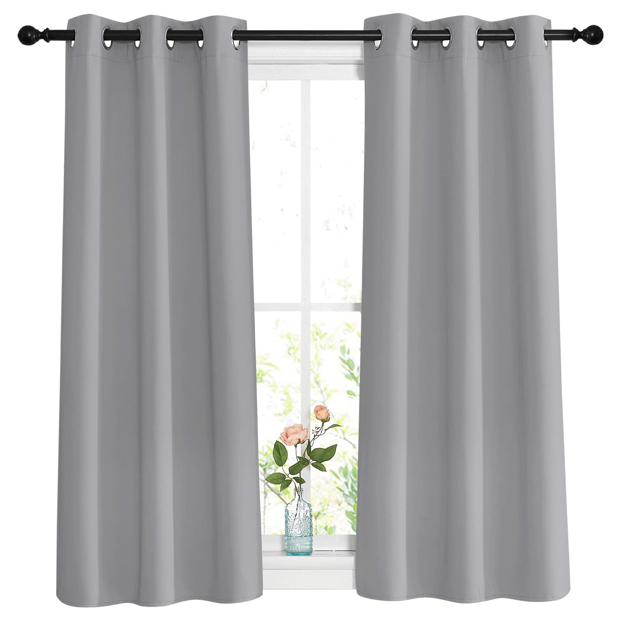 PONY DANCE Short Blackout Thermal Insulated Curtains, Silver Grey, 37x48 Inch, 2 Panels, Energy Saving
