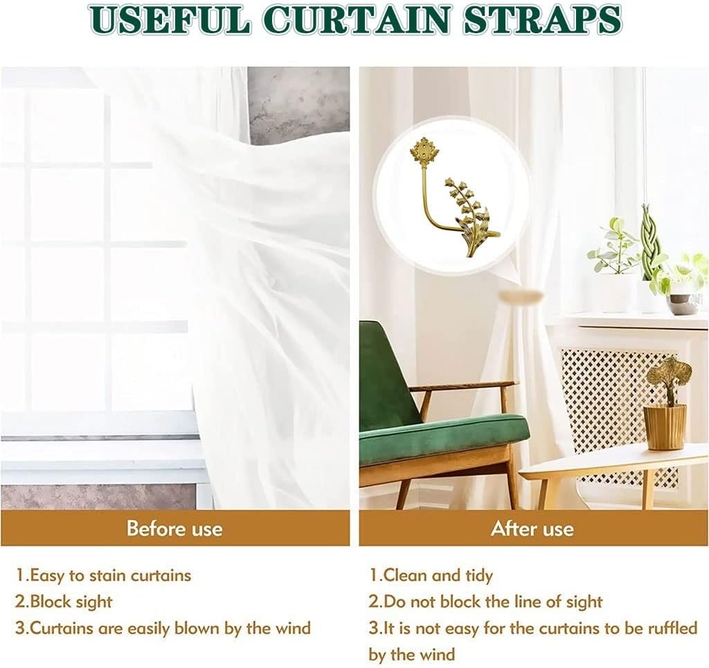 Curtain Holdbacks Lily of The Valley Curtain Holdbacks, Brass Curtain Tiebacks, Vintage Curtain Decoration, Villa Curtain Fasteners/Gold/Right