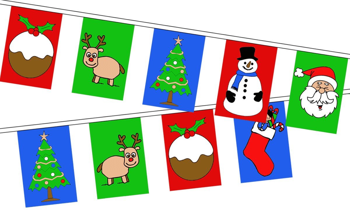 Christmas Multi Bunting - 8 metres 24 Flags 100% Polyester - Xmas Santa Snowman- 100% Polyester