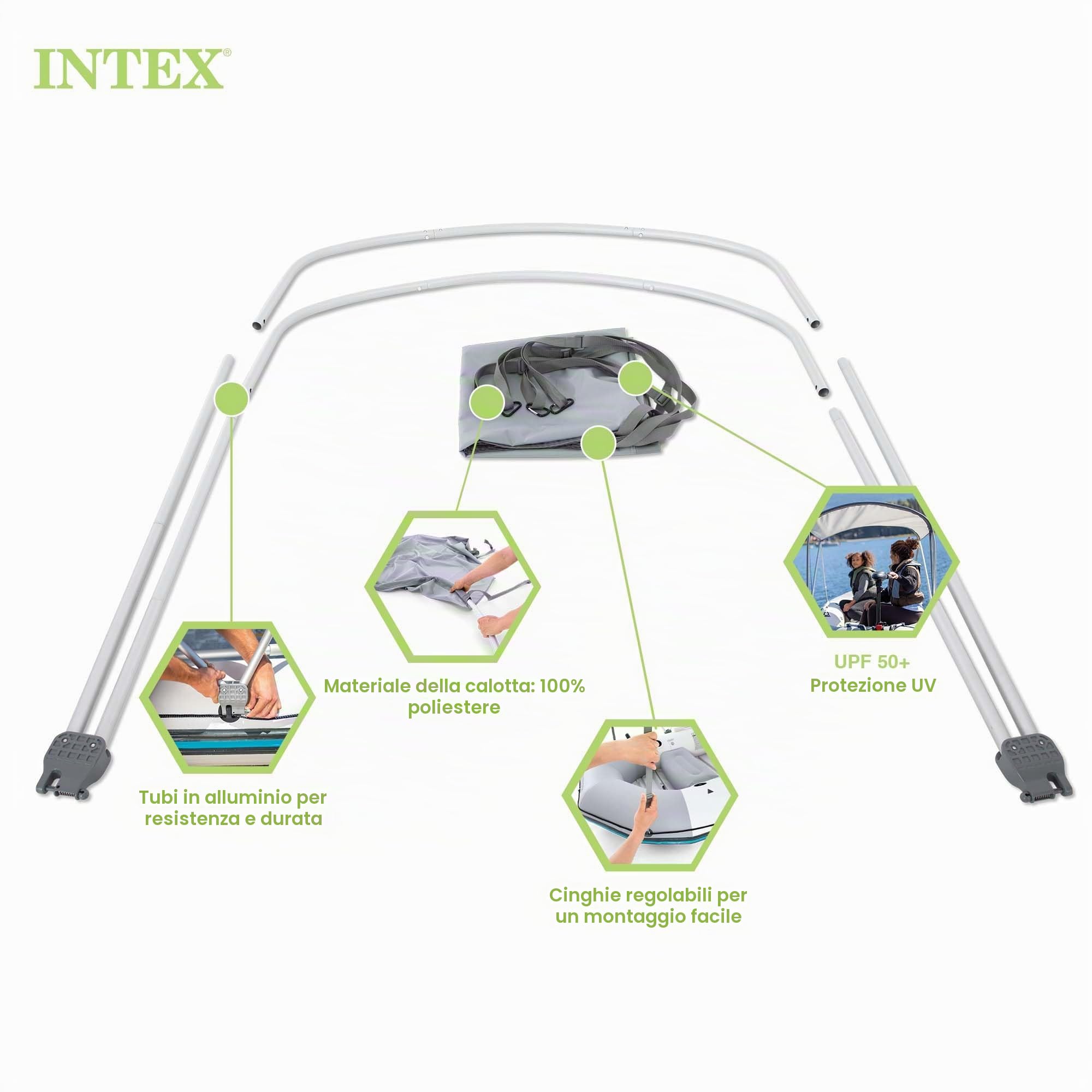 Intex Bimini Top Sun Shade Canopy Cover with Aluminum Frame for Mariner, Seahawk, Excursion, & Challenger Boat Models, Accessory Only, Gray