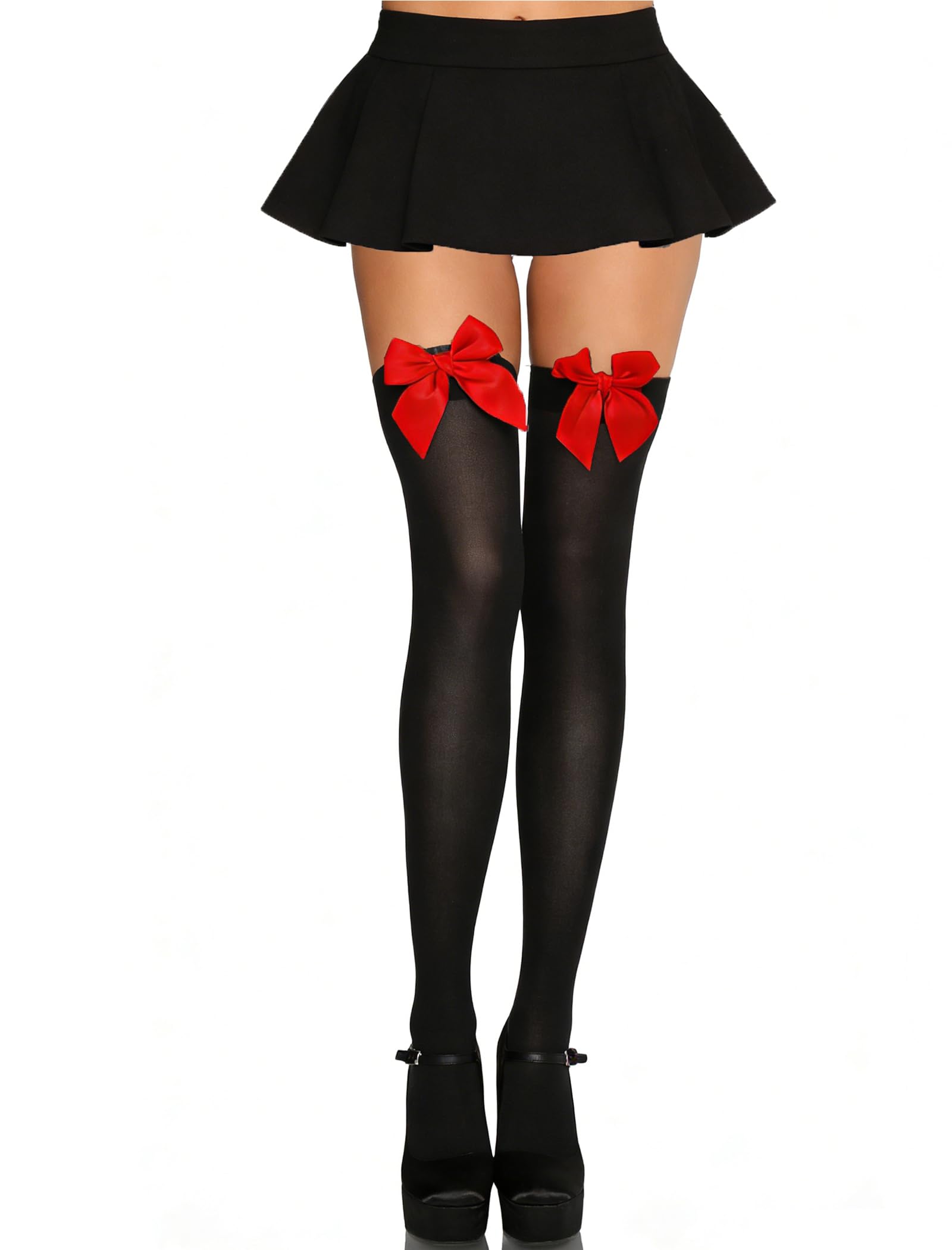 Avidlove Sexy Satin Bow Accent Opaque Thigh Highs Socks Long Stockings