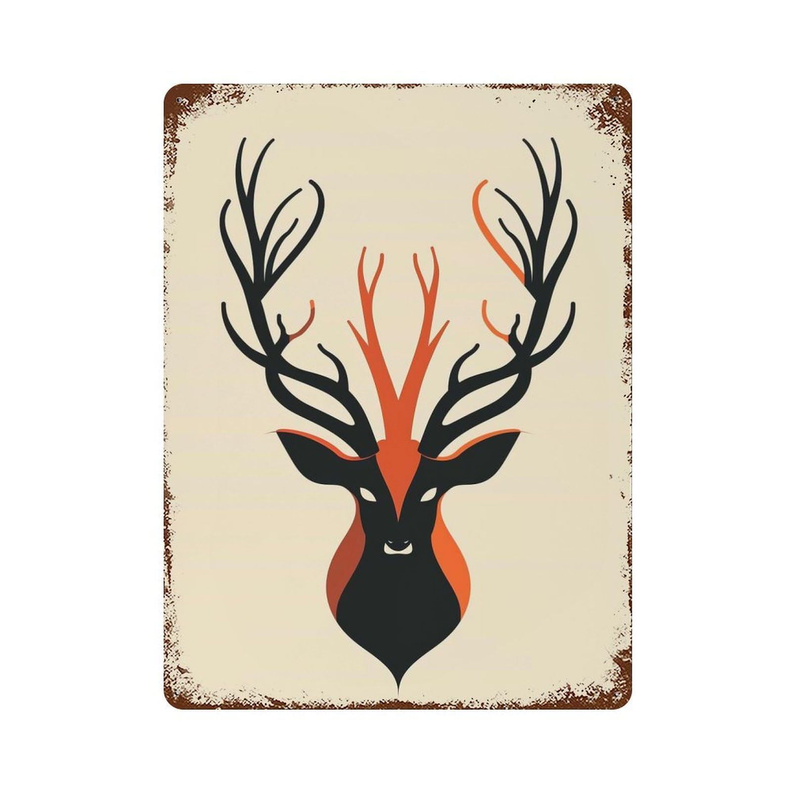 Abstract Deer Vector Portrait with Bold Antlers 15.7"x11.8" Decorative Tin Sign, Retro Wall Decor for Garage, Bar And Workshop Decor