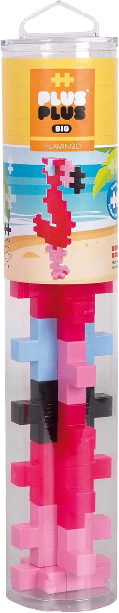 Plus Plus BIG Building Blocks Toy - 15 Large Durable Stacking Pieces, Kids Construction Toys & Preschool Learning Resources, Play for Home or Travel, Toddler Toys for Ages 1-5 yrs, Flamingo Tube