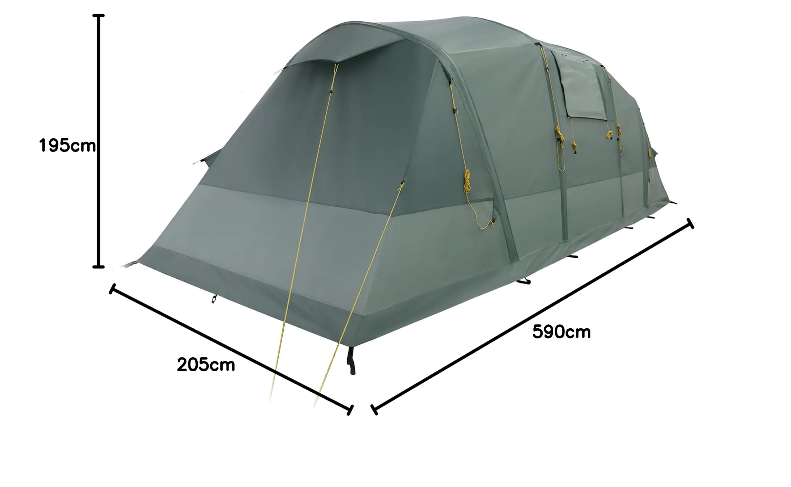KADVA Namiot kempingowy Aircamp dla 6,33 osób, z pompką, konstrukcja tunelowa, 590 x 205 x 195 cm, wodoszczelność 3000 mm, przestronny daszek nad wejściem, duża powierzchnia do spania, kolor zielony | Wodoodporny, poliester, wymiary 205 x 230 cm, waga 17