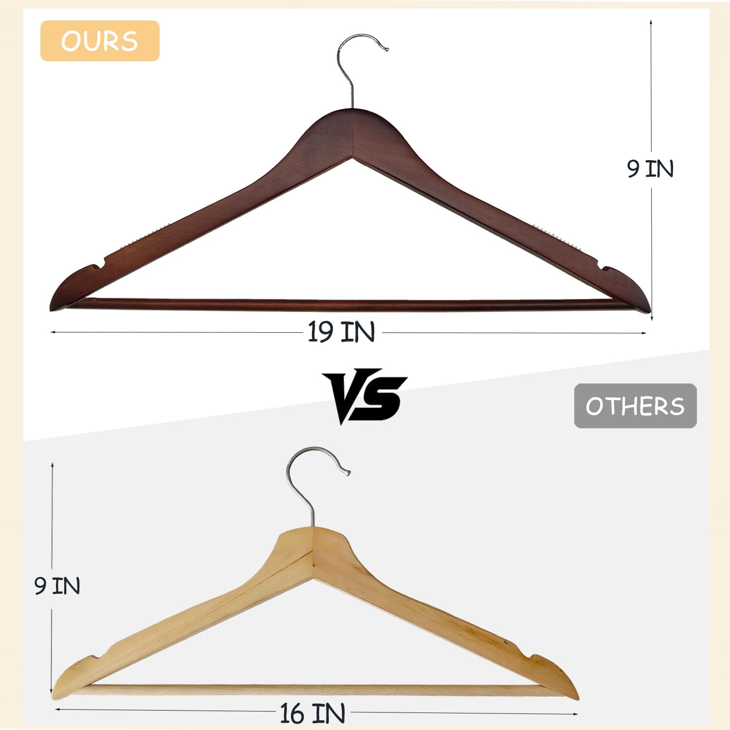 Urby Extra Wide Hangers for Plus Size Clothes, Ganchos para Colgar Ropa,19 Inch Plus Size Hangers Ideal for XL, XXL Shirts, Coats, Dresses, Etc. Wood. Walnut 10pk