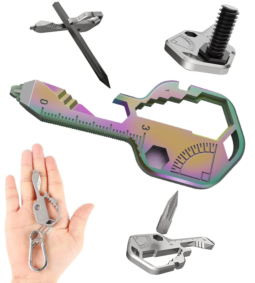 Excefore Key Shaped Pocket MultiTool - 24-in-1 Ultimate Utility Kit, Stainless Steel Multi-Function Tool for Everyday Use, Gift for Men (Colorful)