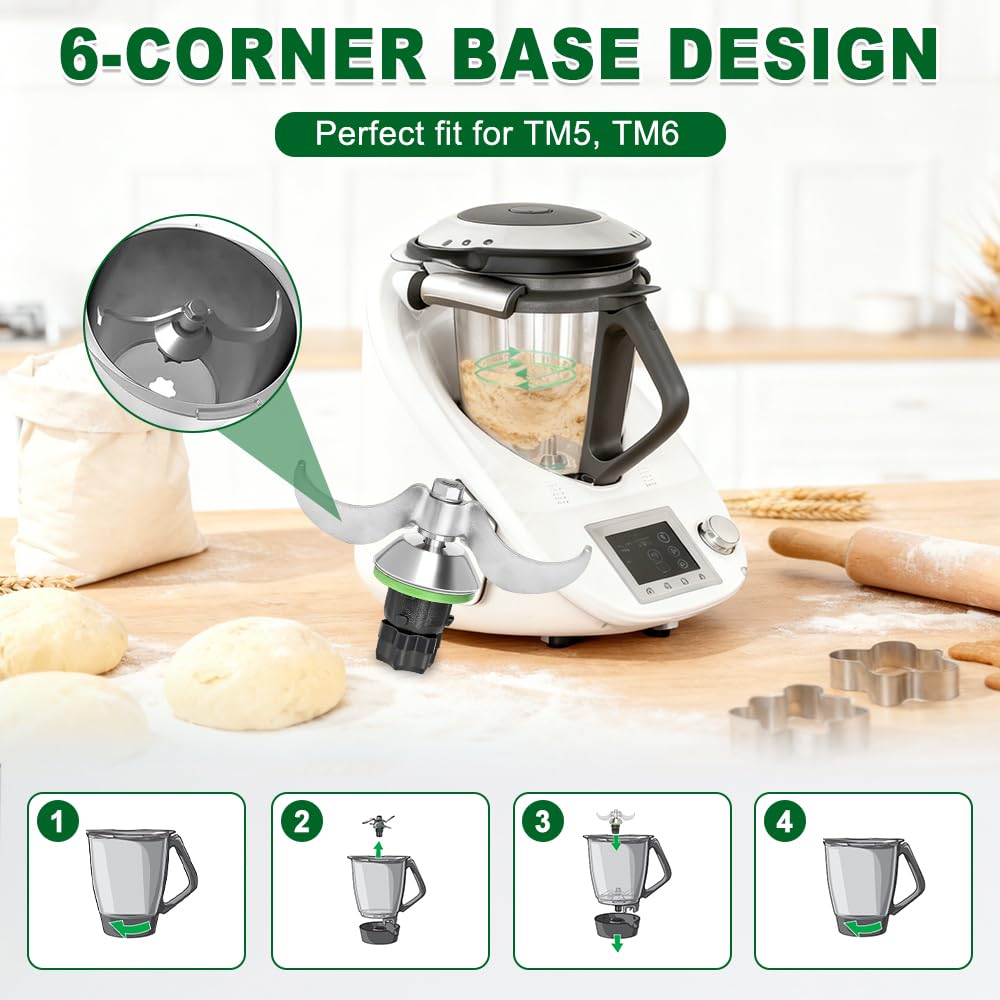 Nóż do ciasta Thermomix TM6 TM5, części zamienne, nóż do mieszania ciasta Thermomix, nóż do mieszania ciasta ze stali nierdzewnej, nóż do ciasta Patix TM6 do ciężkich ciast, bez pozostałości