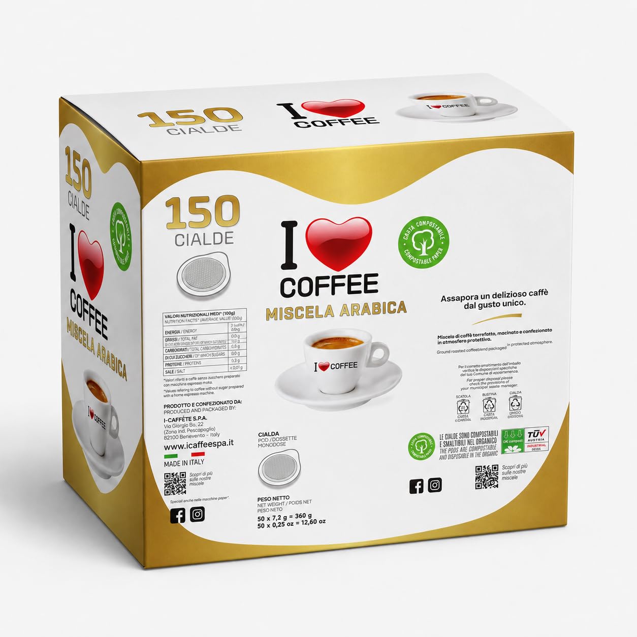 I Love Coffee Cialde Miscela Arabica, Box da 900 Cialde