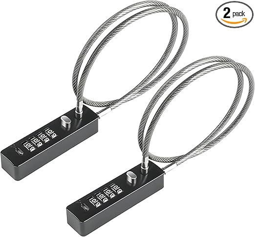 Steel Cable Locks with Combination, 2 Pack 23-3/5 Inch Length Steel Cable Rope 4-Digit Combination Locks with Resettable Password for Small Bikes, Wardrobes, Fences, Refrigerator (Black)