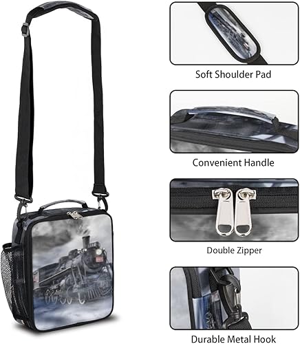 Miniatura 2 de Express Locomotive Train - Lonchera para niños, bolsa de almuerzo con aislamiento vintage para niñas y niños, bolsa congelable para preparación de