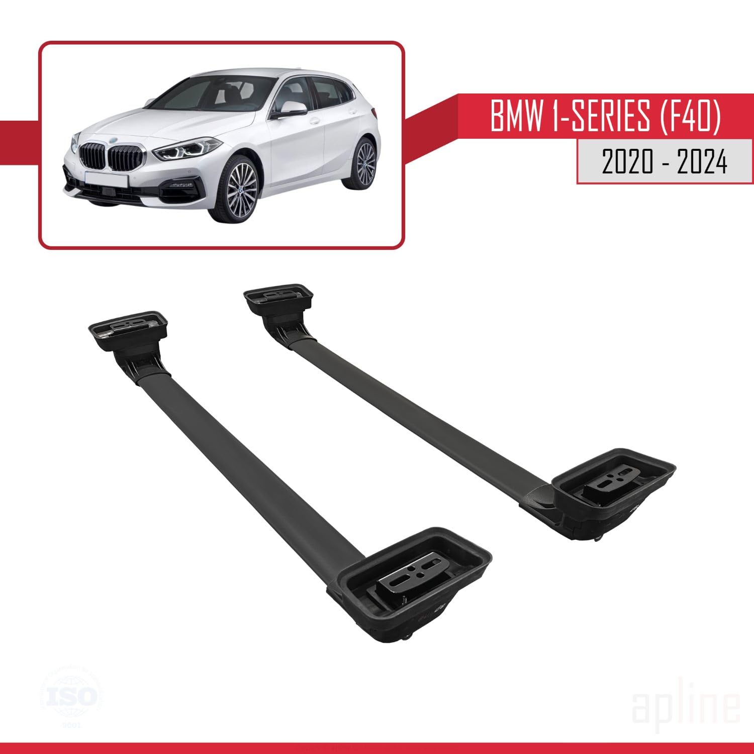 Kompatibel mit BMW 1er (F40) 2019-2024 ACE-3 Modell Relingträger Dachträger Auto Gepäckträger Schwarz Aluminium 2 Stangen