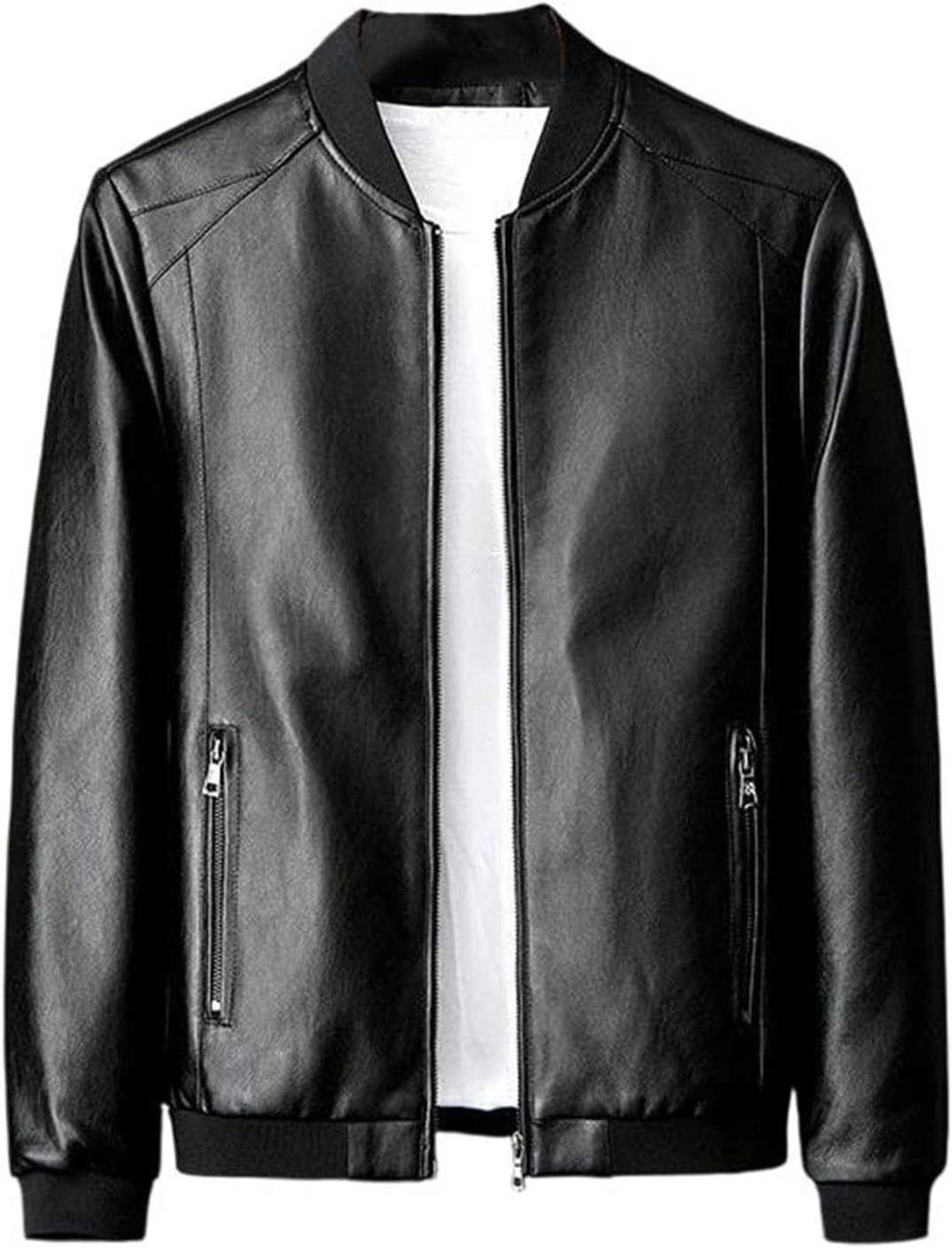 Mens Spring Casual Biker Faux Leather Jacket Lightweight Stylish Fashion Coat