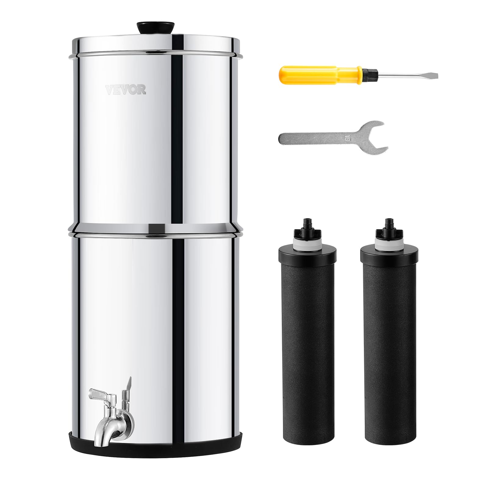 VEVOR Système de Filtration d'Eau par Gravité 8,5 L, Filtre à Eau par Gravité de Comptoir, en Inox 304, Réduction du Plomb et jusqu'à 99% du Chlore, avec 2 Filtres à Charbon et Robinet, Domicile