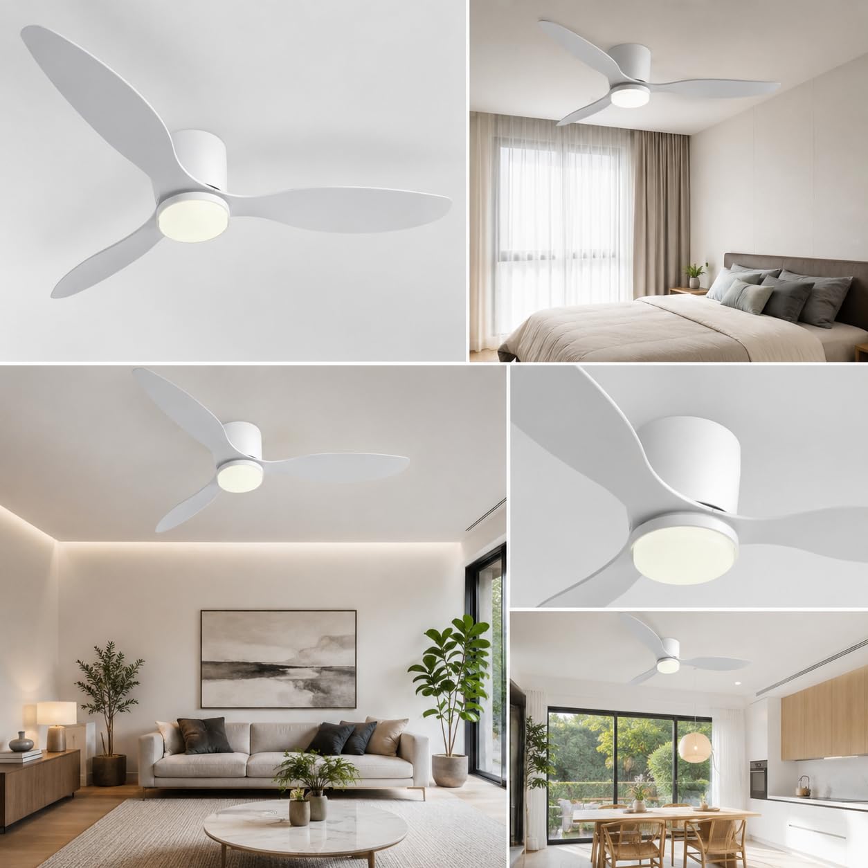 ON CONNIE Ventilatore da Soffitto Bianco con Luce LED 106cm, Motore DC Silenzioso con Telecomando e Luce Regolabile