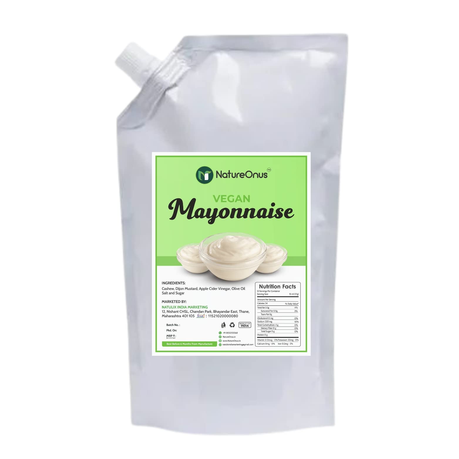 NatureOnus Vegan Mayonnaise 850gms | Premium Mayo | Dairy Free, Eggless, Plant-Based Mayonnaise | Cholesterol Free, Palm-Oil Free, Trans-Fat Free (B0C1STDFF7) Amazon Price History, Amazon Price Tracker