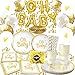 Haimimall Oh Baby Dekorationen für Baby Shower, Oh Baby Shower Teller und Servietten,oh Baby Gold Ballons Banner, Gold Pappteller, Tassen, Strohhalme und Servietten | Einweggeschirr (104PCS)