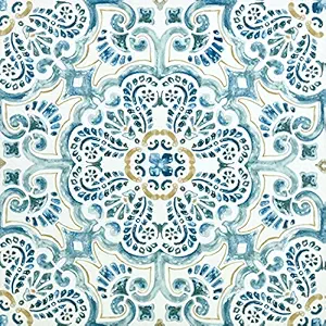 FloorPops Vinyl Fontaine Peel and Stick Tiles Floor Decal (Blue), Pack of 10