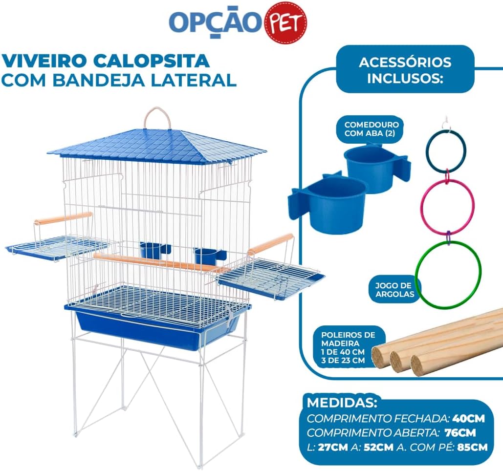 Viveiro Calopsita Mansa Aramado Teto Plástico Epóxi Comedouros Argolas Acessórios com Pé Pedestal (Verde)