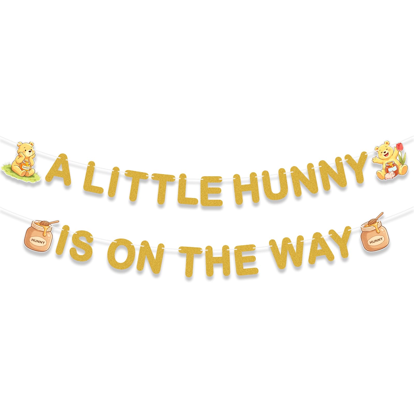 2pcs Golden Small Honey Is Coming Soon Banner， Baby Shower Decorations A Little Hunny Is On The Way Sign Classic Vintage Party Supplies
