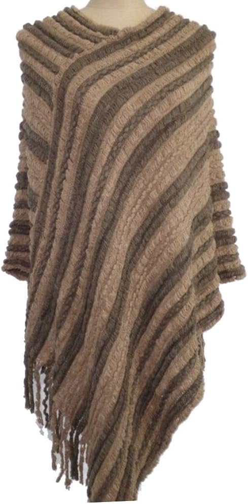 TJ CLOTHES Womens Textured Two Tone Asymmetrical Poncho Cape Shawl Wrap With Fringe Hem(K4715) (One Size, Mocha)