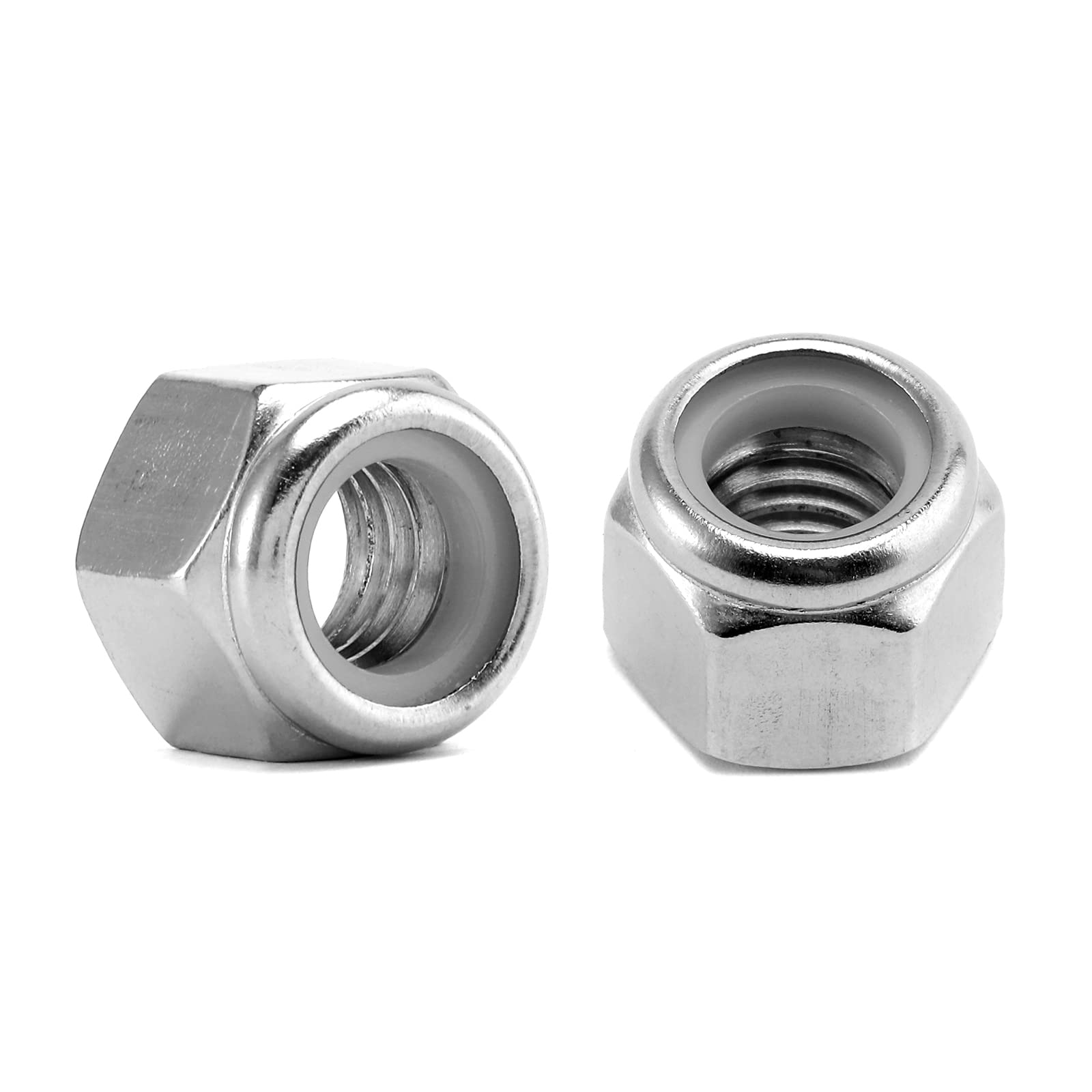 3/8-16 Nylon Insert Hex Lock Nuts 50Pcs 304 Stainless Steel Locknuts, Hex Drive, Bright Finish, by SG TZH