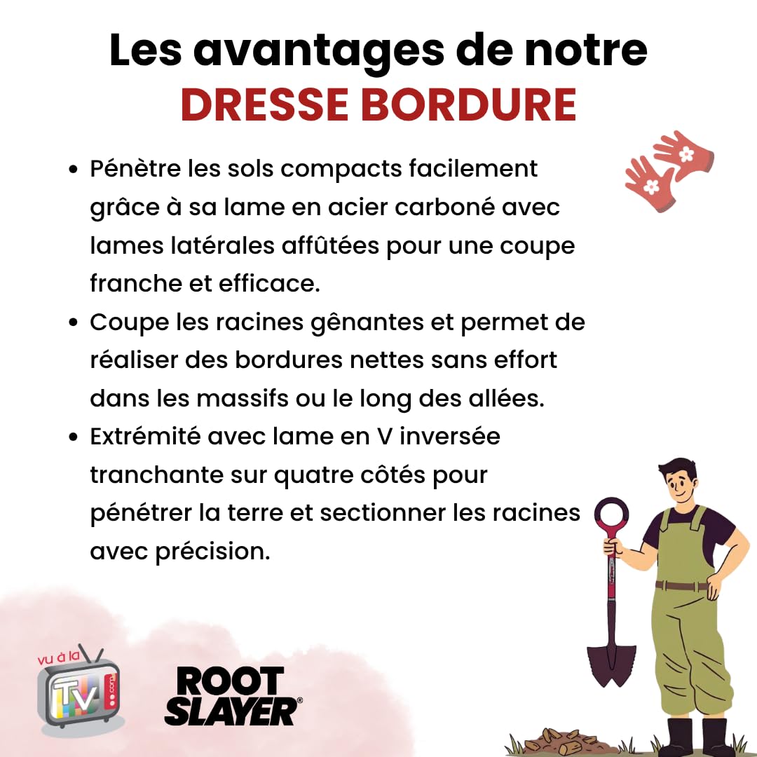 VENTEO - Dresse Bordure Manuel Coupe Racines RootSlayer | Outil Jardin pour Pelouse, Massif, Allée et Terrasse | Lame Acier pour Extérieur | Coupe Bordure Précis