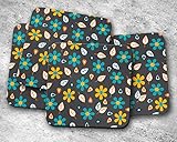  Posavasos grises con diseño floral de arte popular, posavasos individuales o juego de 4