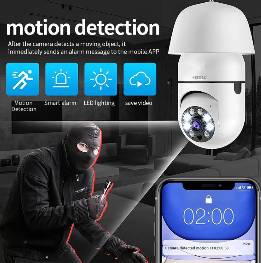 Image of DDLC 4MP WiFi Light Bulb Security Camera | 360 Degree Pan Tilt Zoom |Two Way Talk | Wireless CCTV Bulb Camera | HD Video | Motion Detection with Mobile App Control (Light Bulb)