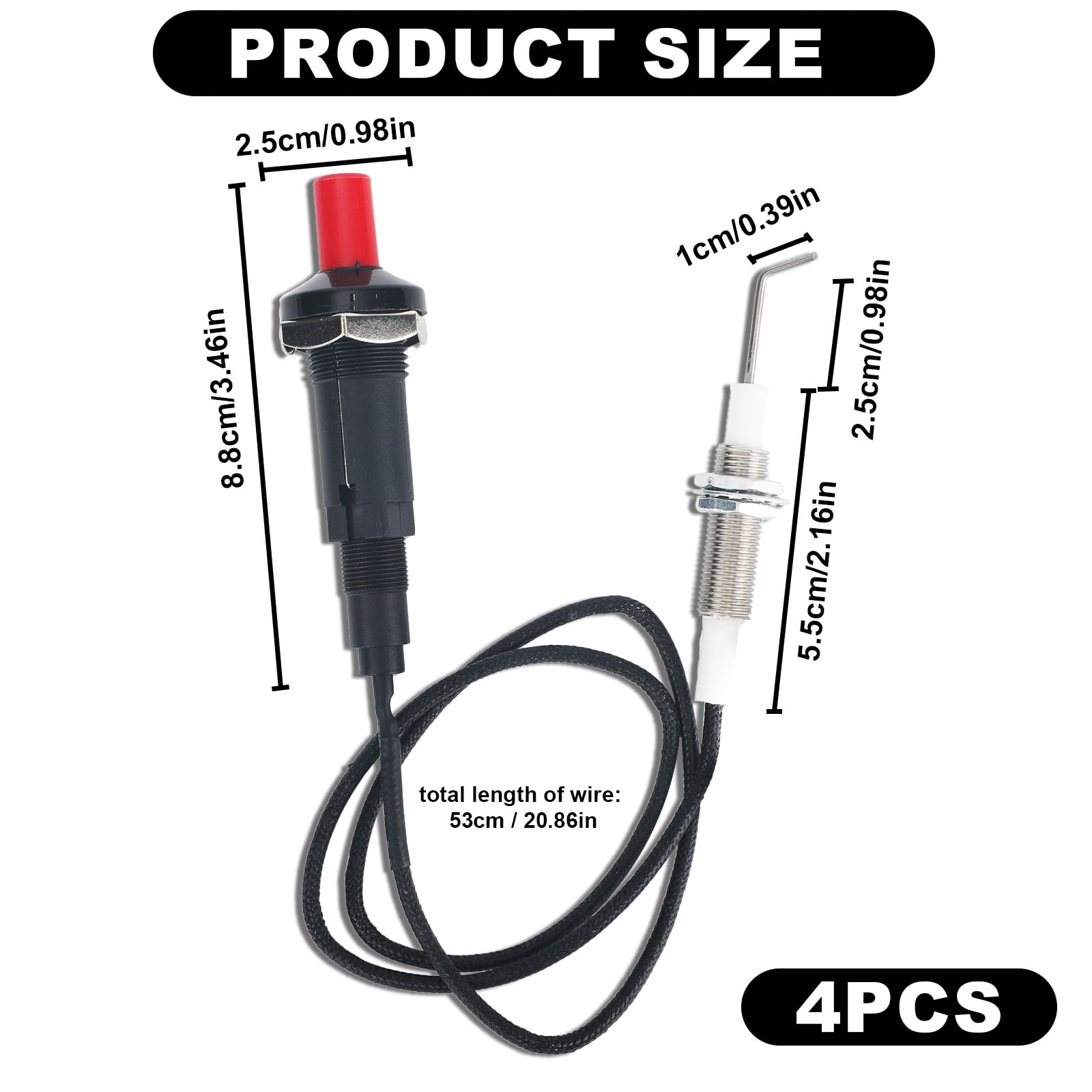 Kit de 4 Encendedores Piezoeléctricos con Botón Pulsador Propano, con Tornillos Agujas Encendido y Juntas Accesorios Prácticos para Horno Cocina y Chimenea de Gas