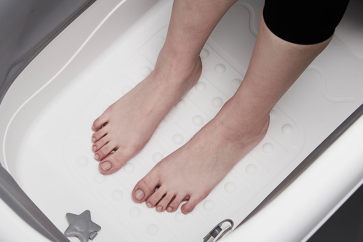 Bañera plegable portátil de tamaño adulto con almacenamiento plegable con rodillos de masaje y bandeja de almacenamiento, bañera grande y reforzada, color gris, 117 cm