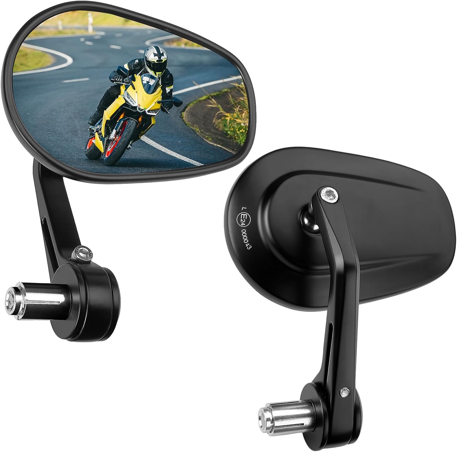 KEMIMOTO Lenkerendenspiegel Motorrad E-geprüft, 2 Stücke Universal Motorradspiegel für Lenker,360°drehbarer Lenkerspiegel Motorrad, 7/8" 22mm Seitenspiegel Kompatibel mit Roller, ATV