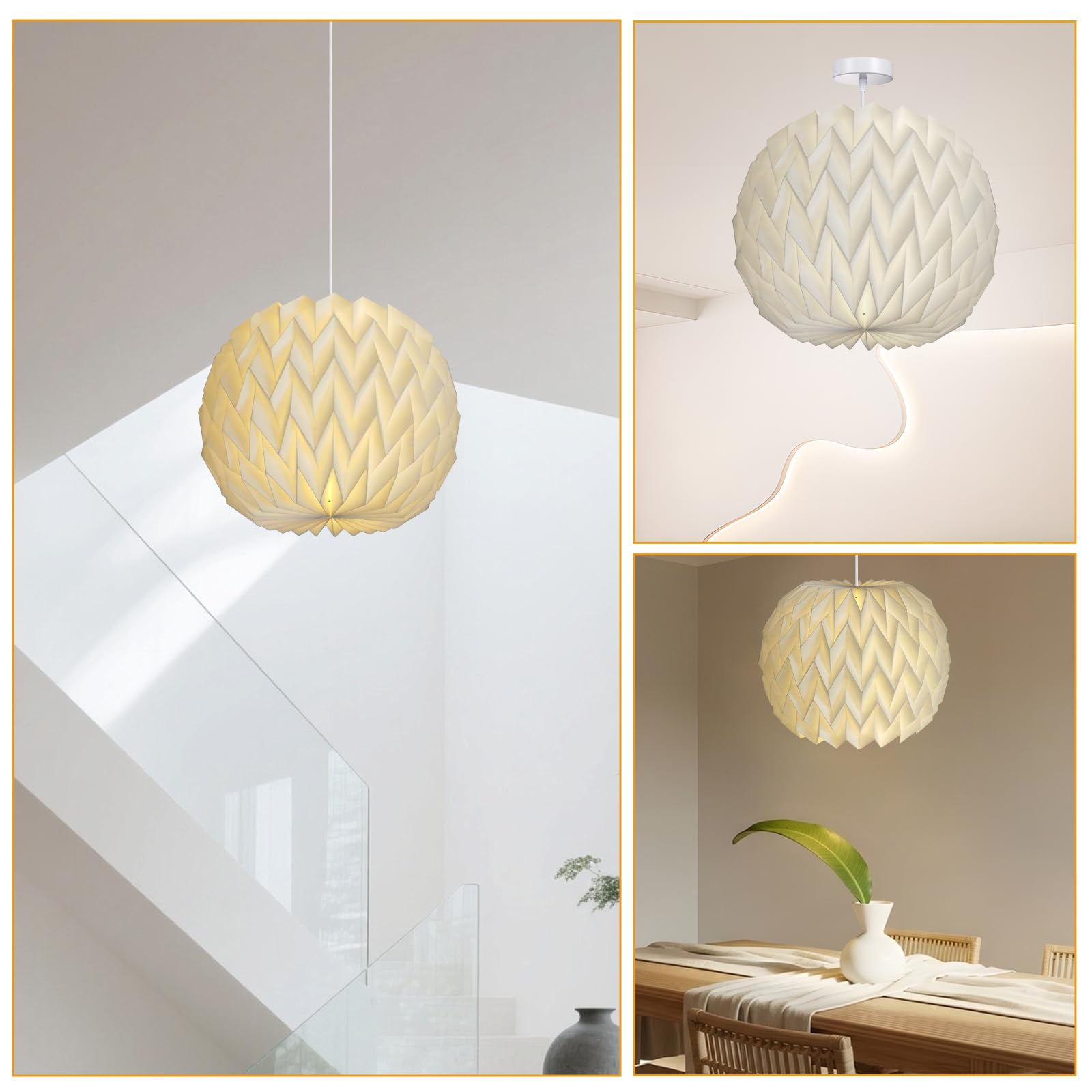 Abażur papierowy origami z oprawką lampy E27 z kablem lampa baldachimowa biała do nowoczesnej dekoracji artystycznej salonu, jadalni, sypialni, biblioteki, nordycki papier kreatywny