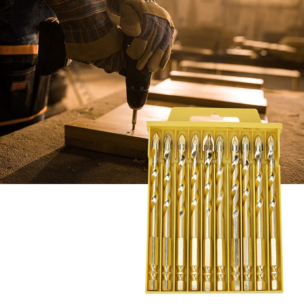 Juego de brocas triangulares, brocas de carburo cementado con adaptador hexagonal, brocas en espiral de alta dureza para baldosas de cerámica, vidrio, madera, piso, pared, incluye (Paquete de 10,